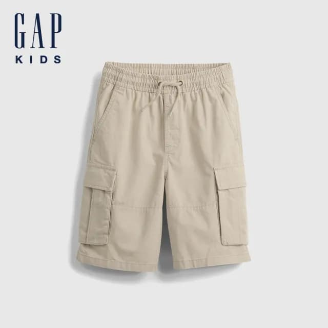 【GAP】男童裝 純棉抽繩鬆緊工裝短褲-卡其色(736551)