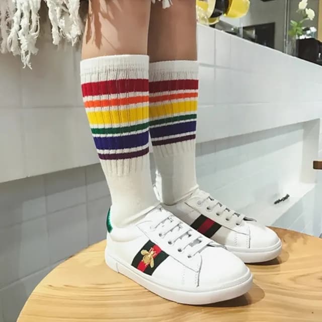 【橘魔法】彩虹中筒襪（4雙入）(白色襪子 學生襪 足球襪 長襪 襪子 兒童 男童 女童 中性款 童裝)