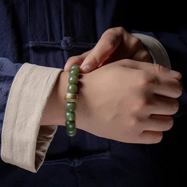 【LEESA】雙11 和田玉手鍊\且末藍\s925銀\手串\天然黑檀\佛珠手鍊\單圈\玉石手鍊\銀銅鑲嵌\男生