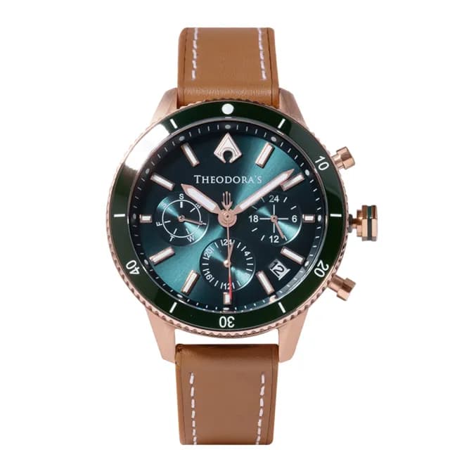 【THEODORA’S 希奧朵拉】(小錶面)水行俠夜光潛水手錶-真皮矽膠錶帶(潛水錶 真三眼計時 陶瓷圈)