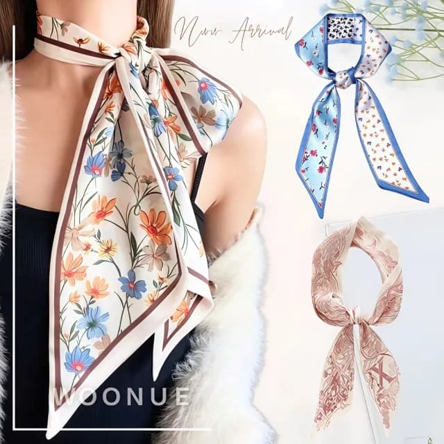 【WOONUE】春夏氣質絲綢質感長絲巾領巾圍巾飄帶綁巾髮帶(送禮母親節老婆媽媽女友閨蜜朋友姐妹禮物)