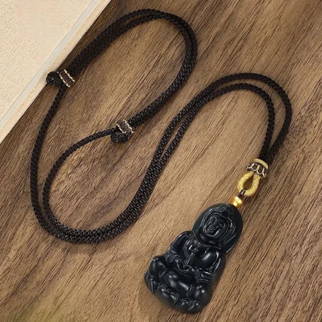 【LEEHER】男生/項鍊/飾品/和田玉/玉石/觀音像/佛像/吊墜/足金999/編繩項鍊/首飾/保平安/雕刻/