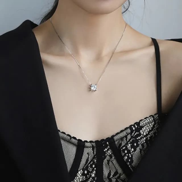 【KT DADA】純銀項鍊 飾品 s925銀 一克拉 吊墜 女生項鍊 項鍊女 高級感 鋯石 項鍊 鋯石項鍊 莫