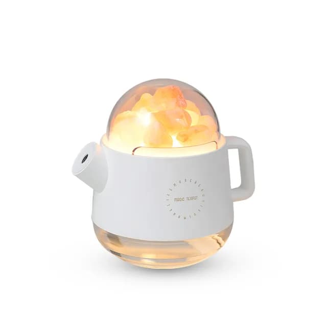 【GKI 耀麟國際】水晶鹽石茶壺加濕器 精油香薰機(夜燈擴香機 空氣淨化噴霧)