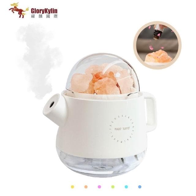 【GKI 耀麟國際】水晶鹽石茶壺加濕器 精油香薰機(夜燈擴香機 空氣淨化噴霧)