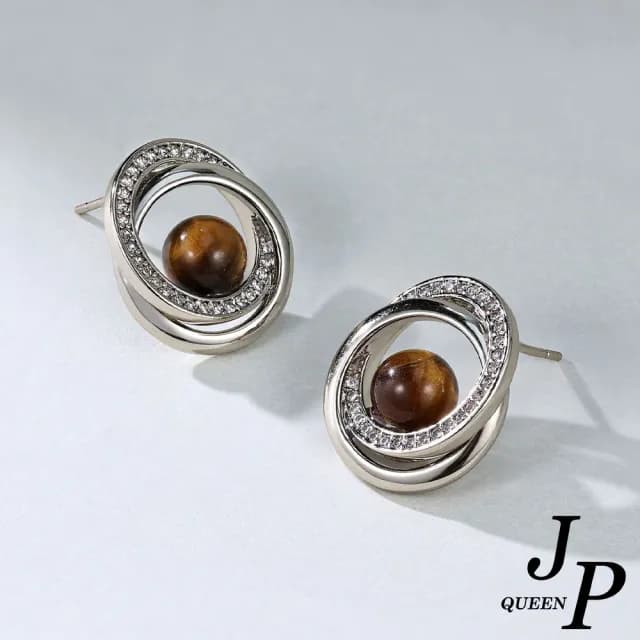 【Jpqueen】暮光之境虎眼幾何水鑽圈圈復古耳環(咖啡金色)