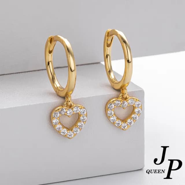 【Jpqueen】微鑲愛心晶鑽鏤空垂墜圈圈耳環(2色可選)