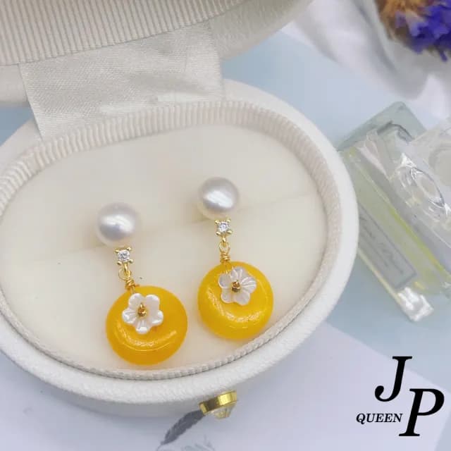 【Jpqueen】彩霧天然石復古白花珍珠垂墜耳環(6色可選)