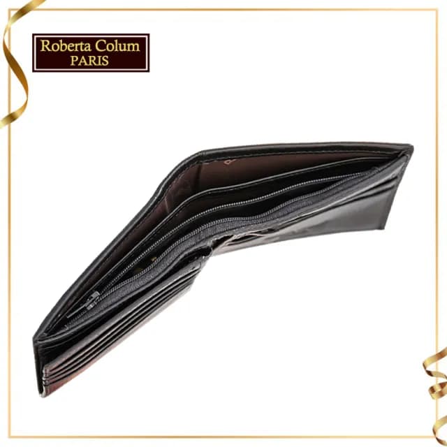 【Roberta Colum】父親節禮物 真皮包包  諾貝達 男用皮夾 短夾 專櫃皮夾 進口軟牛皮短夾(24004-1黑色)