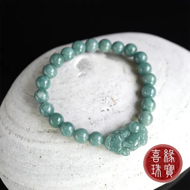 【喜緣玉品】88父親節禮物★天然滿綠翡翠貔貅招財手珠