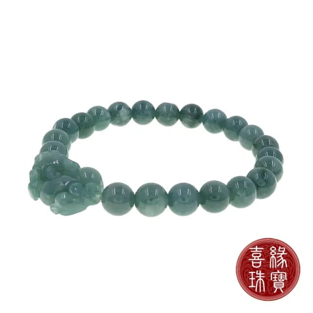 【喜緣玉品】88父親節禮物★天然滿綠翡翠貔貅招財手珠