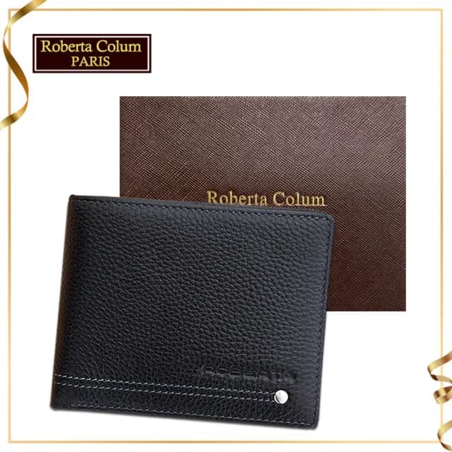 【Roberta Colum】情人節禮物 七夕 諾貝達 男用專櫃皮夾 12卡片短夾(23157-1黑色)