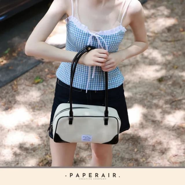 【WHOSE BAG】父親節禮物 韓國Paperair復古質感撞色拼接肩背包 托特包 女包 NO.WBPR001(女手提包 女托特包