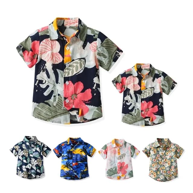 【橘魔法】植物樹葉花襯衫（小孩賣場）(親子款 兒童 短袖襯衫 夏威夷襯衫 海島國家 沙灘 海邊 男童 童裝)