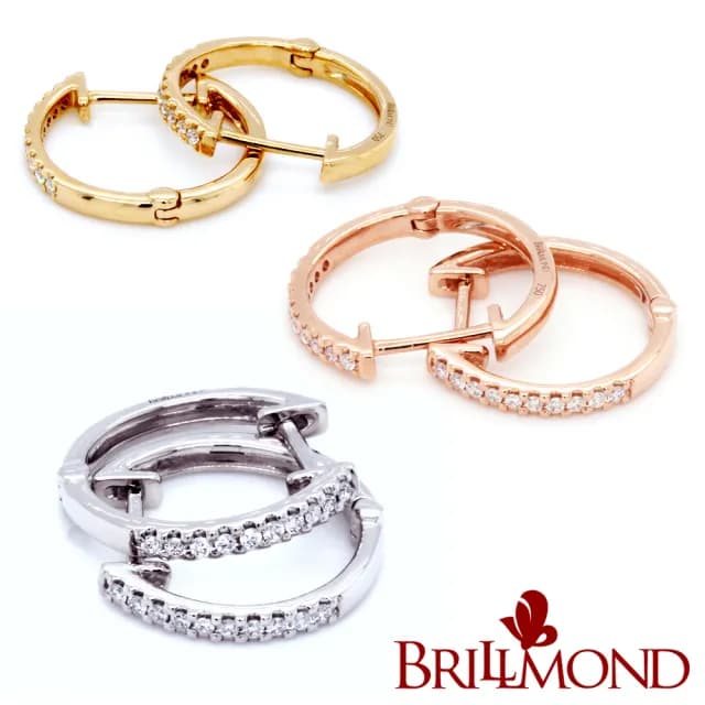 【BRILLMOND JEWELRY】18K金 15分 天然鑽石耳環三色選(總重15分 全鉑金或18K金台)