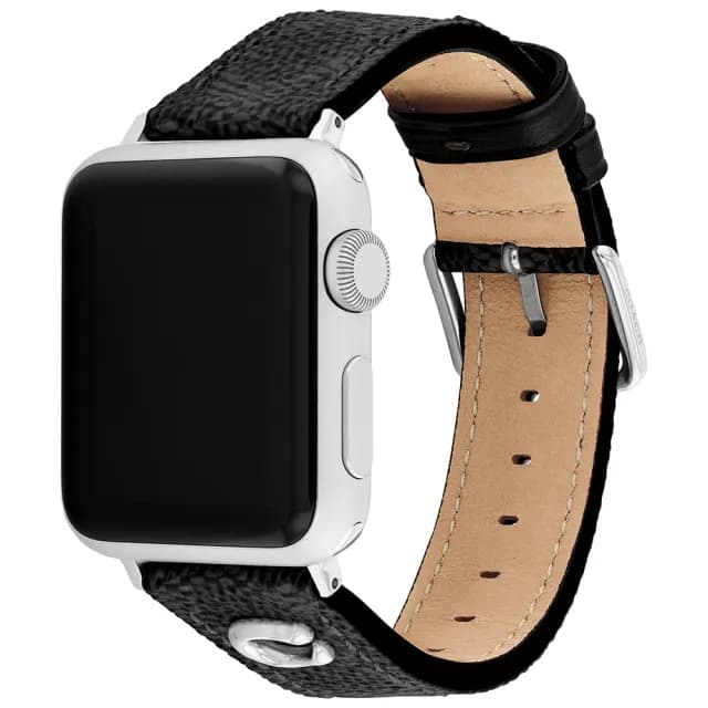 【COACH】Apple Watch 錶帶 38/40/41mm適用 C字皮錶帶-黑色 520禮物 送禮(不含手錶)
