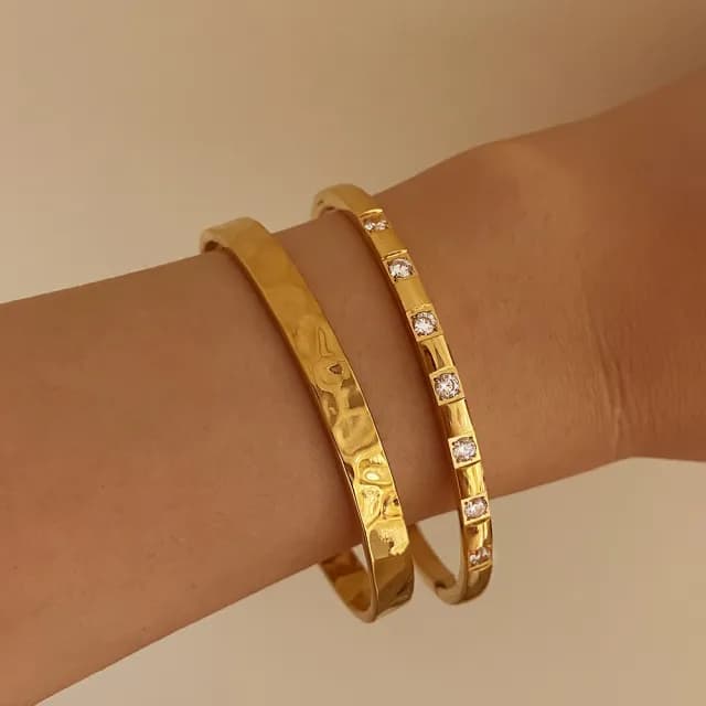 【CReAM】Xenia鍍18K金色輕奢波紋捶紋簡約手鐲女手環(生日 禮物 送禮 禮盒)