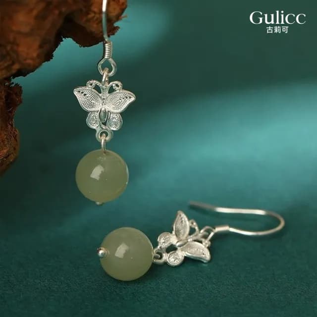 【Golicc】中式富貴 蝴蝶耳墬 耳環(七夕 情人節 生日 飾品 耳釘 耳飾 耳墜 禮物)