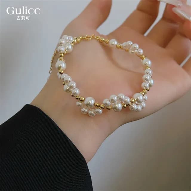 【Gulicc】日韓  水晶珍珠 小貓爪手鍊(雙11 聖誕節 生日 手環 手繩 首飾 飾品 禮物)