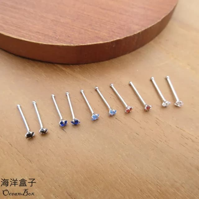 【海洋盒子】防耳洞密合免後扣超迷你2mm小方形鋯石純銀耳環.S999純銀耳環(免後扣針式純銀耳環)