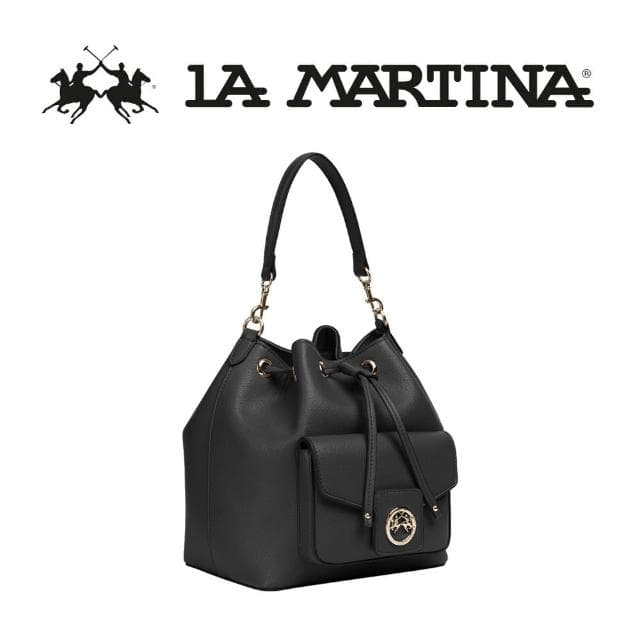 【LA MARTINA】義大利原裝進口 限量2折 頂級皮革桶包手提包肩背包 1813P 全新專櫃展示品(黑色)