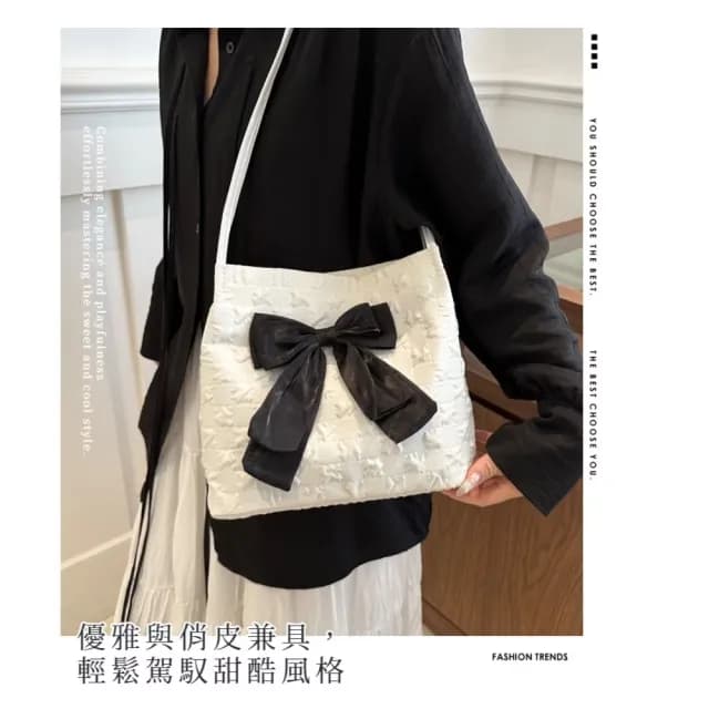 【韓系流派】父親節禮物 時尚大蝴蝶結單肩托特包(大容量 腋下包 通勤 肩背 側背 斜跨包 隨身包 女包 生日禮