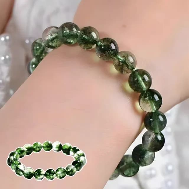 【聚寶時代】天然綠幽靈水晶手鍊(8mm 開運 能量 幸運手飾 手環 水晶手鍊 禮物 串珠 手珠 手串 手環 佛珠)