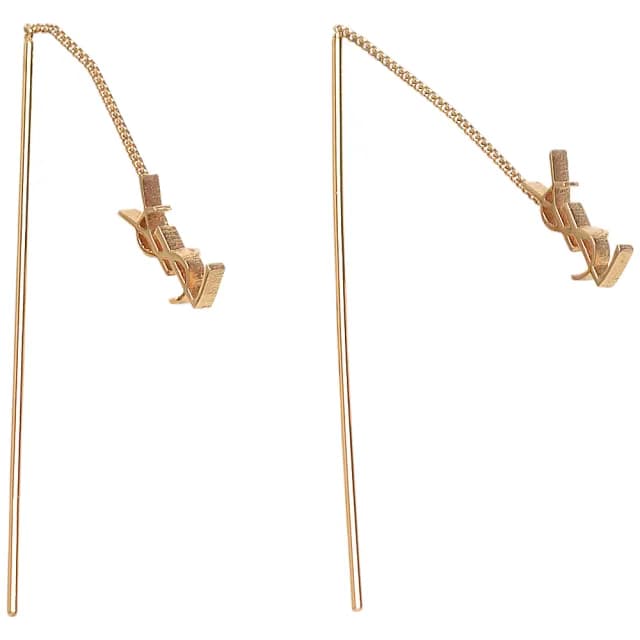 【YSL】YSL 經典品牌LOGO垂釣造型耳環(金色618031-Y1500-8030)