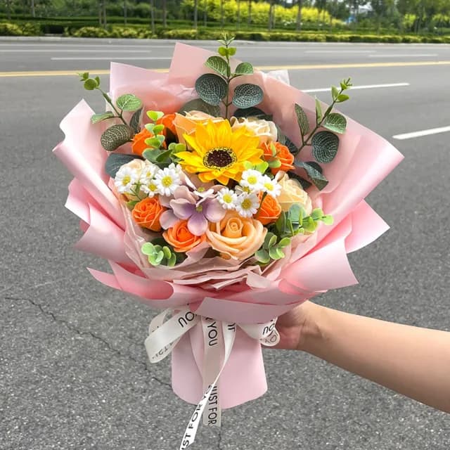 【向日葵】不凋花 仿真玫瑰花束 香皂花束 永生花(情人節 生日禮物 送女孩 畢業花束 交換禮物 教師節)