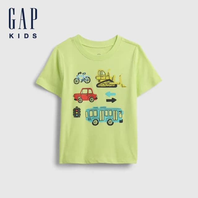 【GAP】男幼童裝 純棉印花圓領短袖T恤-淺綠色(767434)