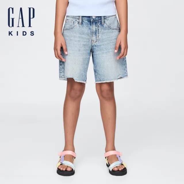 【GAP】女童裝 牛仔短褲-淺色水洗(741010)