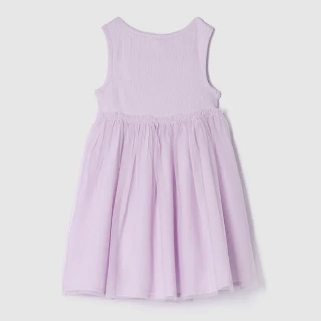 【GAP】女幼童裝 純棉小熊刺繡圓領無袖紗裙洋裝-紫色(776628)