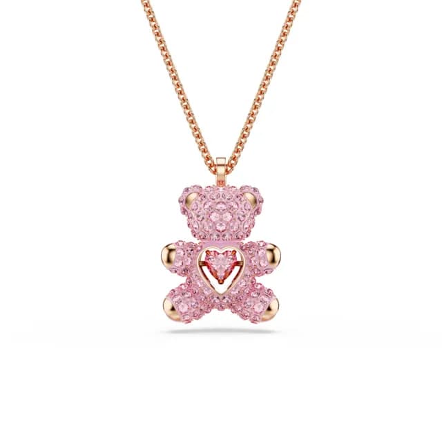 【SWAROVSKI 施華洛世奇】Teddy 鏈墜 熊 粉紅色 鍍玫瑰金色(情人節禮物)