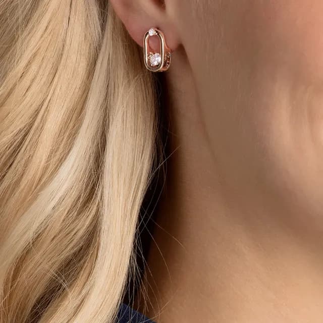 【SWAROVSKI 施華洛世奇】Una 耳釘 圓形切割 橢圓形 白色 鍍玫瑰金色