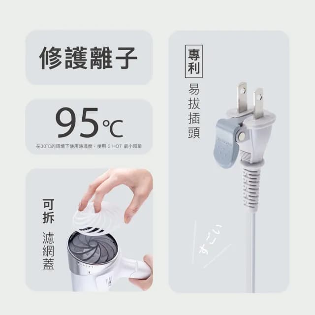 【TESCOM】速乾修護離子吹風機(TID3500TW智慧斷電 大風量 折疊式 黑/白兩色)