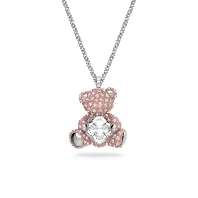 【SWAROVSKI 施華洛世奇】Teddy 鏈墜 泰迪熊 粉紅色 鍍白金色(情人節禮物)