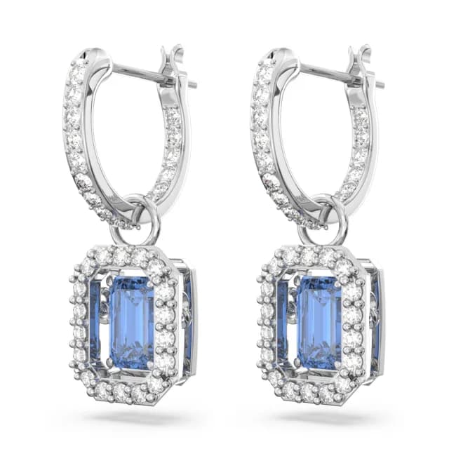 【SWAROVSKI 施華洛世奇】Una 水滴形耳環 八角形切割 藍色 鍍白金色