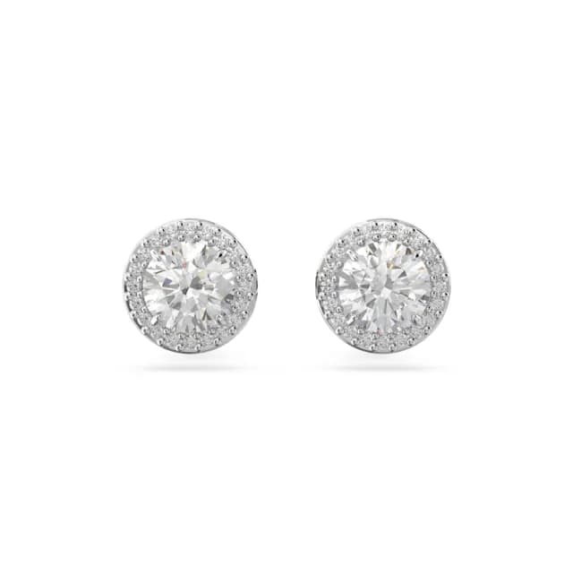 【SWAROVSKI 施華洛世奇】Una Angelic 耳釘 圓形切割 密鑲 白色 鍍白金色