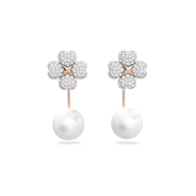 【SWAROVSKI 施華洛世奇】Latisha 耳環袋 花朵 白色 鍍玫瑰金色