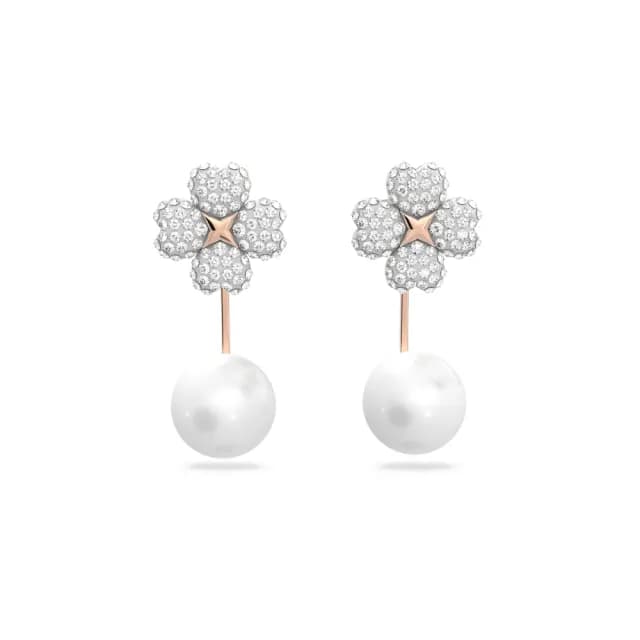 【SWAROVSKI 施華洛世奇】Latisha 耳環袋 花朵 白色 鍍玫瑰金色