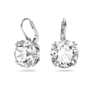 【SWAROVSKI 官方直營】Millenia 水滴形耳環 圓形切割 白色 鍍白金色