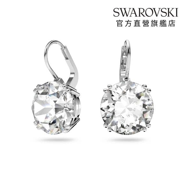 【SWAROVSKI 官方直營】Millenia 水滴形耳環 圓形切割 白色 鍍白金色