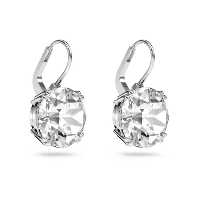 【SWAROVSKI 施華洛世奇】Millenia 水滴形耳環 圓形切割 白色 鍍白金色