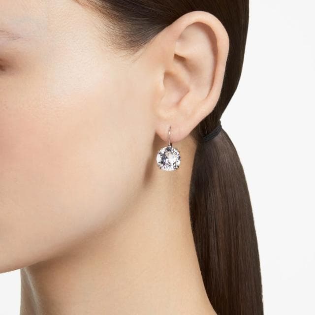 【SWAROVSKI 官方直營】Millenia 水滴形耳環 圓形切割 白色 鍍白金色