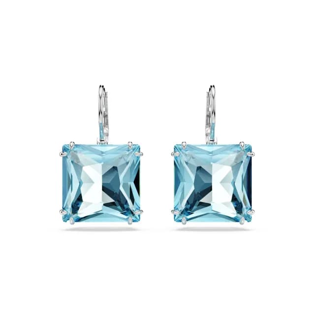 【SWAROVSKI 施華洛世奇】Millenia 水滴形耳環 方形切割 藍色 鍍白金色