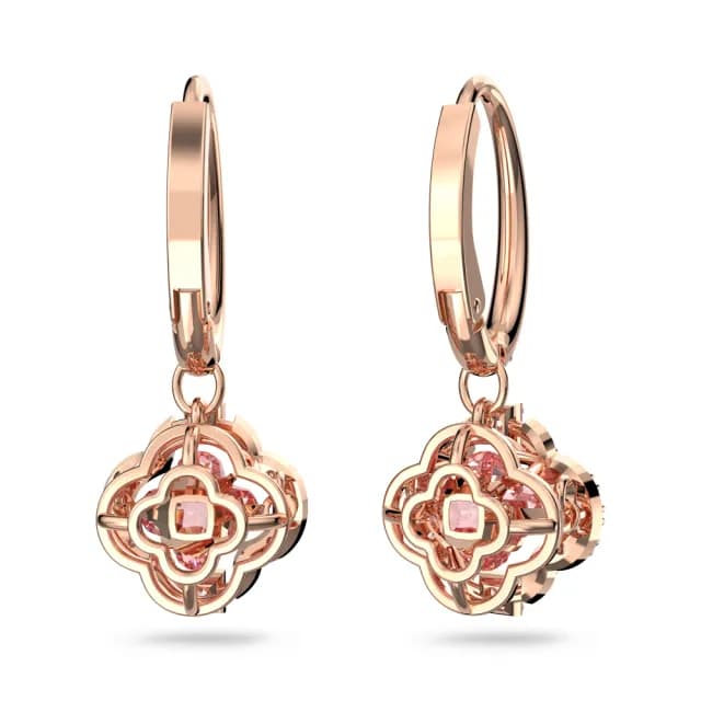 【SWAROVSKI 施華洛世奇】Una 水滴形耳環 幸運草 粉紅色 鍍玫瑰金色