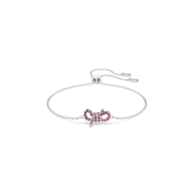 【SWAROVSKI 施華洛世奇】Lifelong Bow 手鏈 蝴蝶結 粉紅色 鍍白金色(情人節禮物)