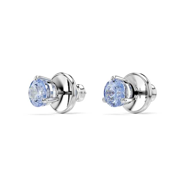 【SWAROVSKI 施華洛世奇】Solitaire 耳釘 圓形切割 藍色 鍍白金色(情人節禮物)