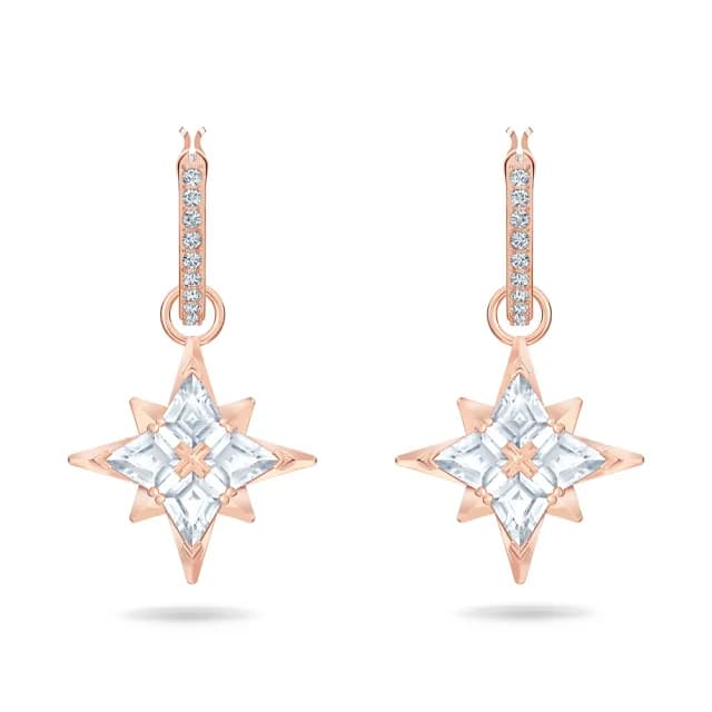 【SWAROVSKI 施華洛世奇】Symbolica 水滴形耳環 星星 白色 鍍玫瑰金色