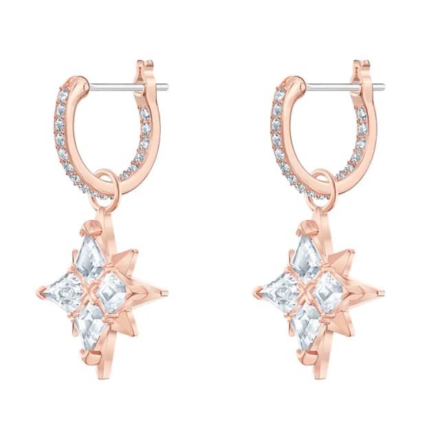 【SWAROVSKI 施華洛世奇】Symbolica 水滴形耳環 星星 白色 鍍玫瑰金色